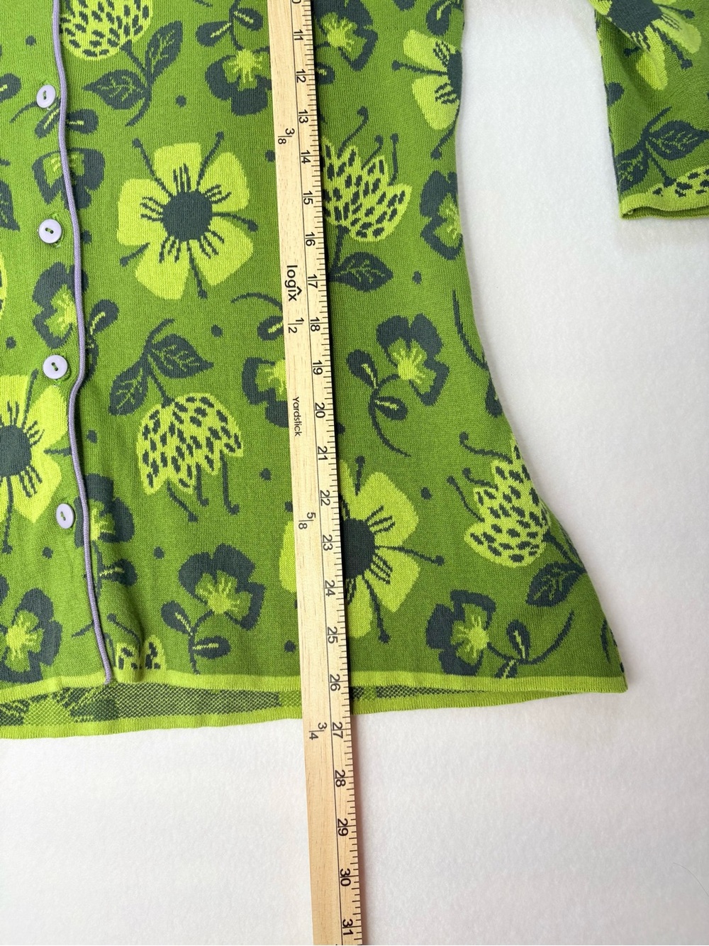 Gudrun Sjoden Green Floral Cardigan Scandinavian Folk Cotton Sweater Size Medium - Picture 7 of 8